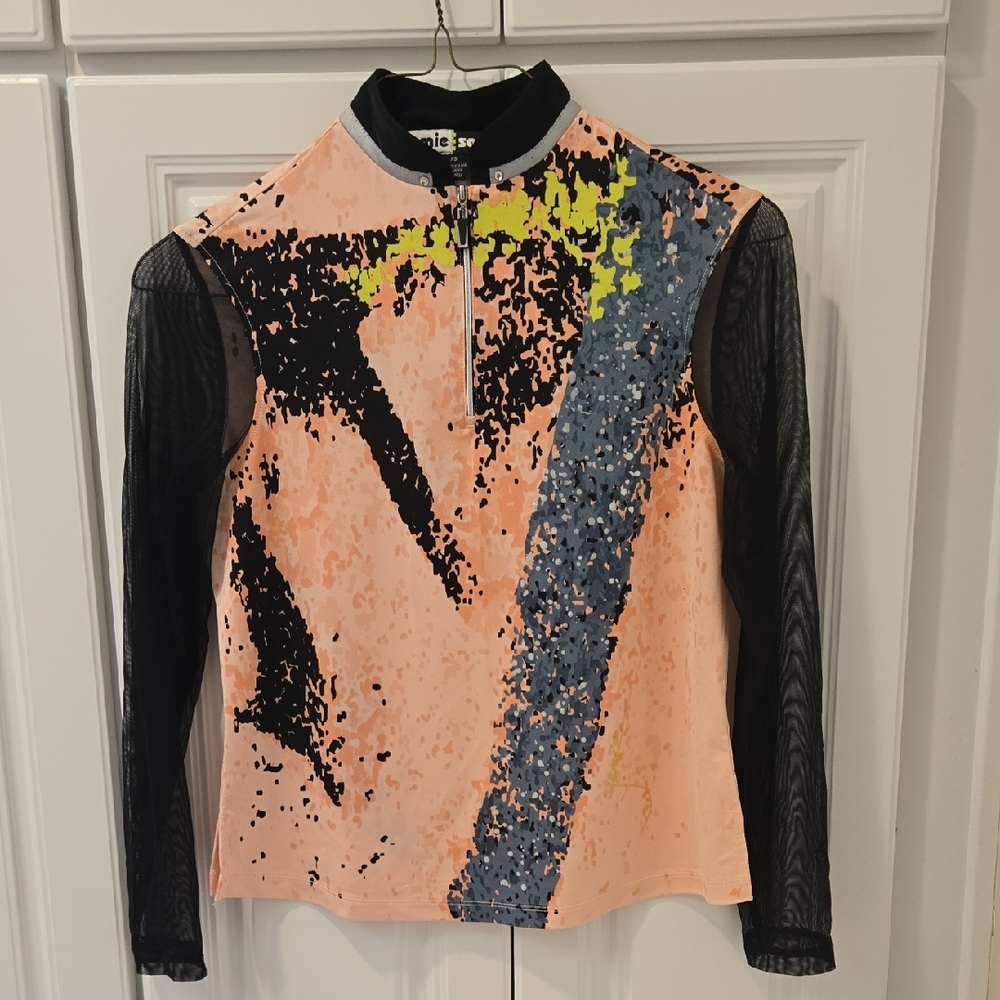 jamie sadock Peach Graphic Long-Sleeve Top with Black Mesh Sleeves